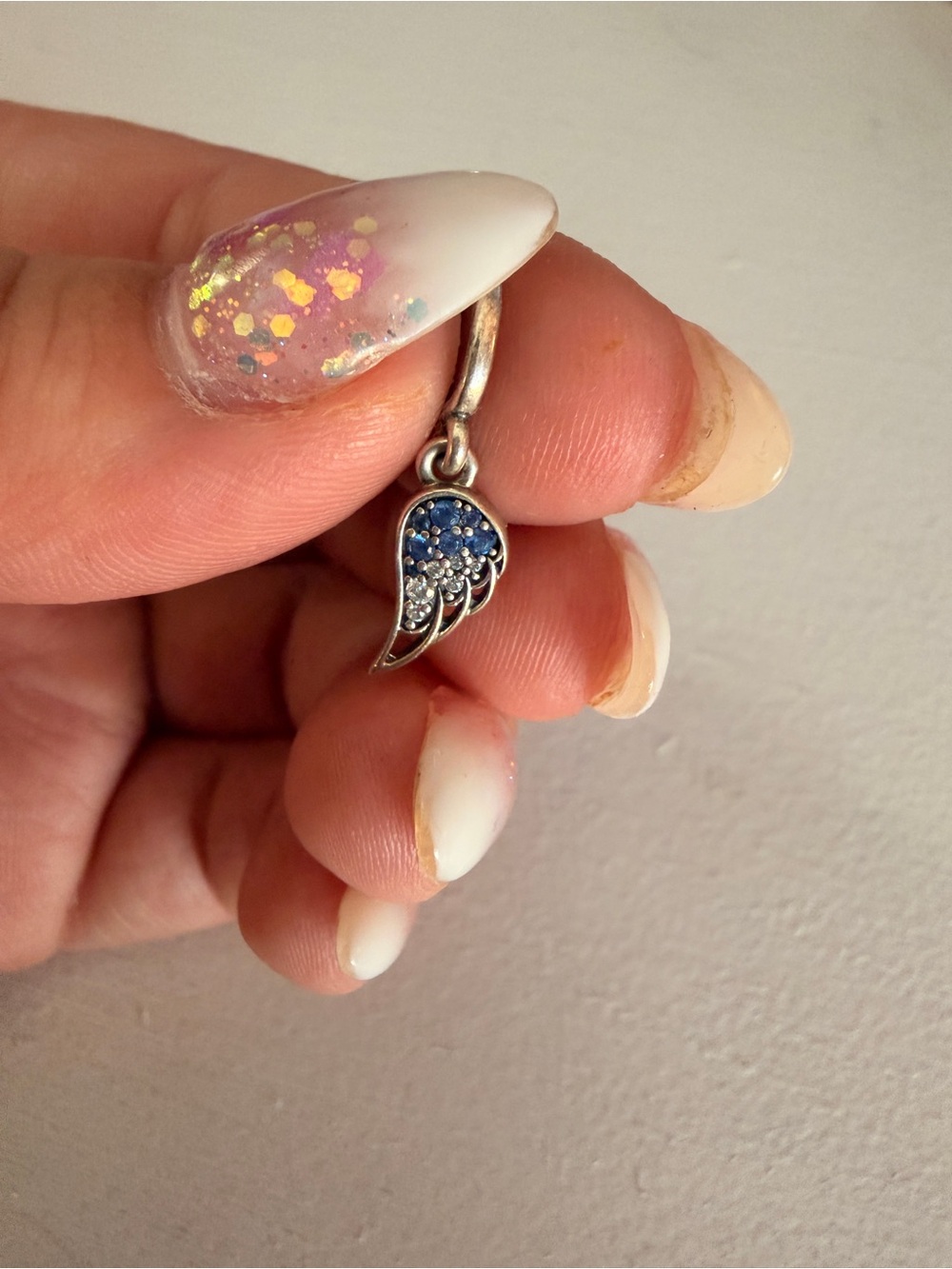 Pandora Sterling Silver Blue Crystal Angel Wing Charm Pendant